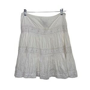 INC White Cotton Lace Tiered Mini Skirt Size 6 Cottagecore Prairie